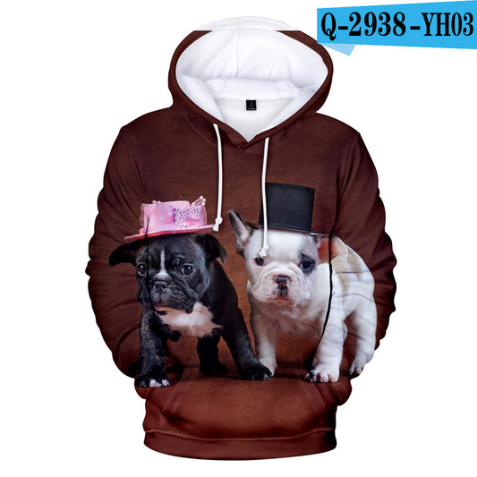 3D Printed Hoodie with French Bulldog Design for Adults