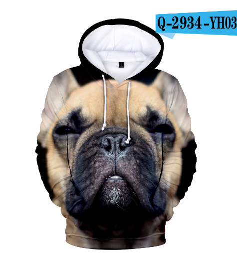 3D Printed Hoodie with French Bulldog Design for Adults