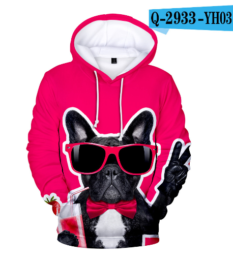 3D Printed Hoodie with French Bulldog Design for Adults