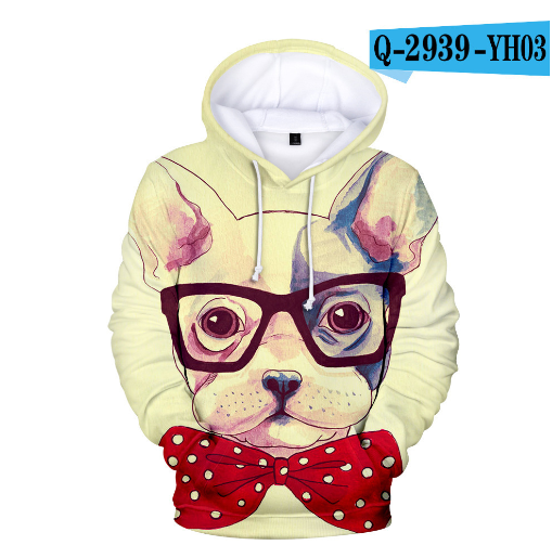 3D Printed Hoodie with French Bulldog Design for Adults
