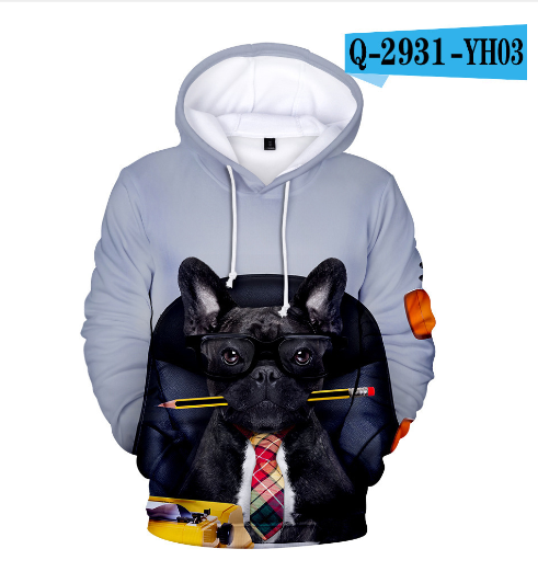 3D Printed Hoodie with French Bulldog Design for Adults
