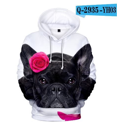 3D Printed Hoodie with French Bulldog Design for Adults