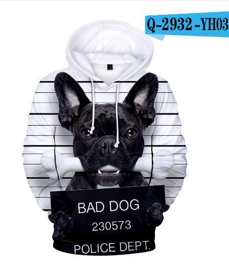 3D Printed Hoodie with French Bulldog Design for Adults