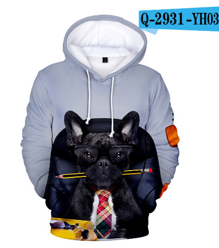 3D Printed Hoodie with French Bulldog Design for Adults