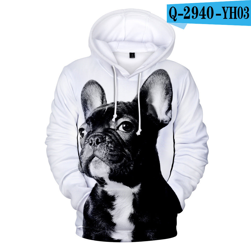 3D Printed Hoodie with French Bulldog Design for Adults