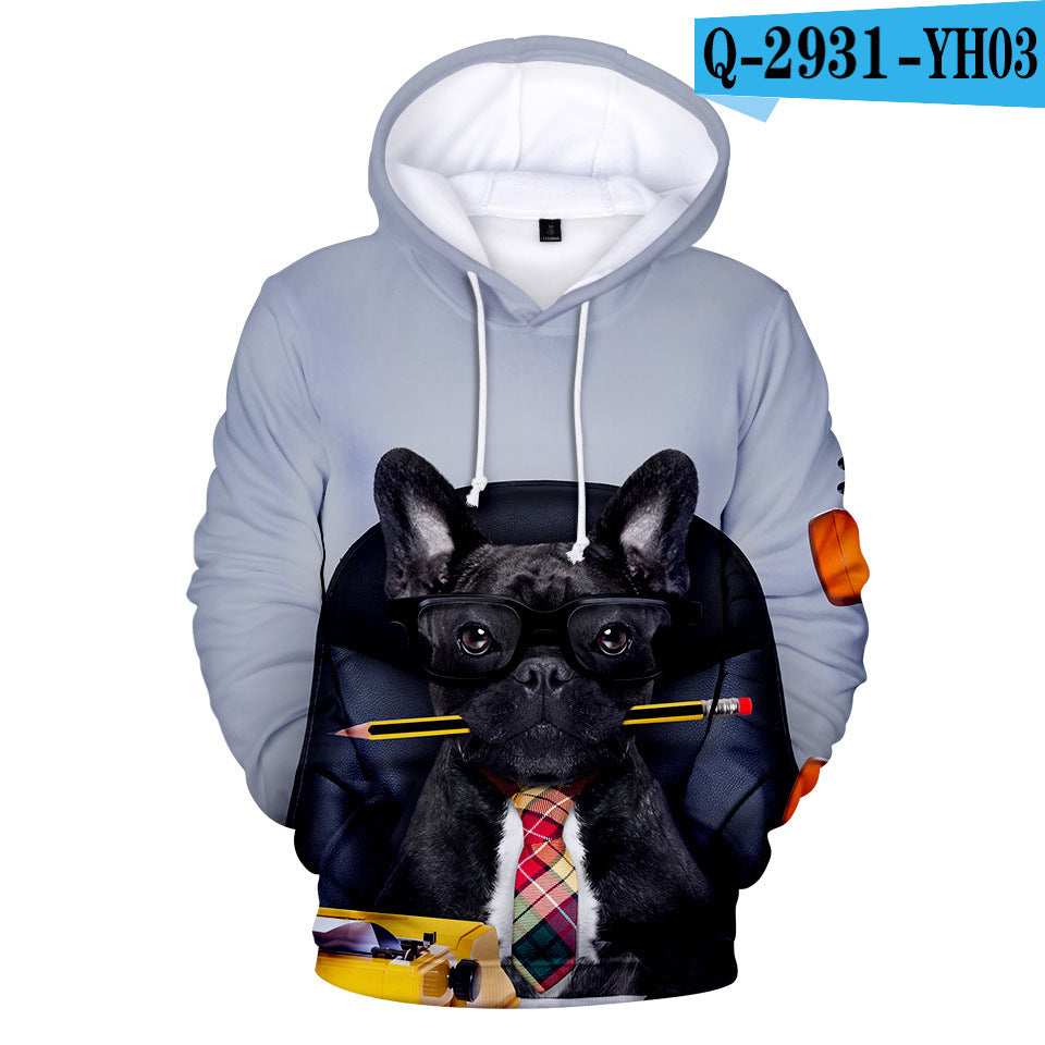 3D Printed Hoodie with French Bulldog Design for Adults