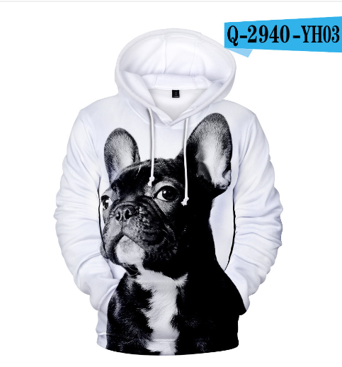 3D Printed Hoodie with French Bulldog Design for Adults