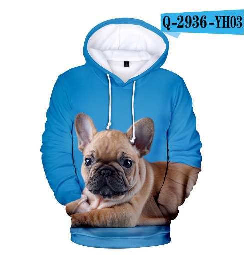 3D Printed Hoodie with French Bulldog Design for Adults
