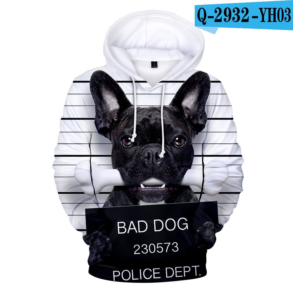 3D Printed Hoodie with French Bulldog Design for Adults
