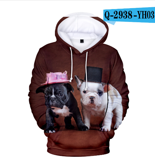 3D Printed Hoodie with French Bulldog Design for Adults